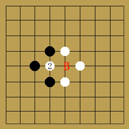 しかし、そのすぐ後に、Bに黒が打ったなら、白2が取れる...？!